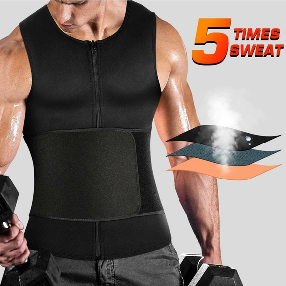 CIMKIZ Men's Waist Trainer Sauna Suit Shirt Compression Vest Sweat Boosting - Picture 2 of 7